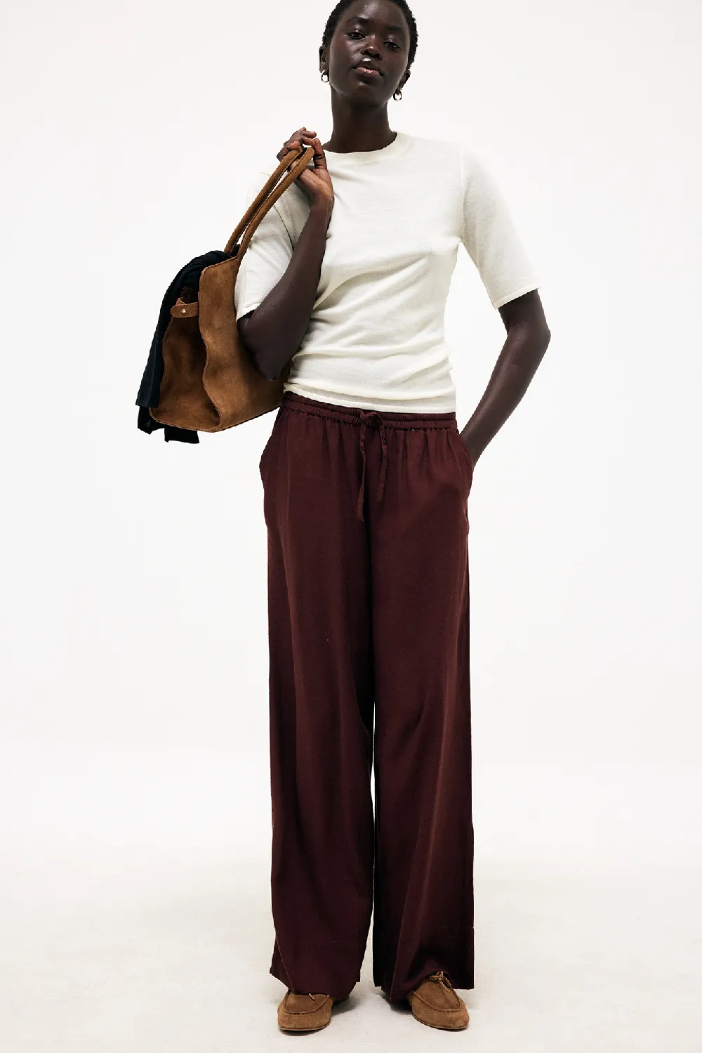 Viscose Wide Mid Waist Pants