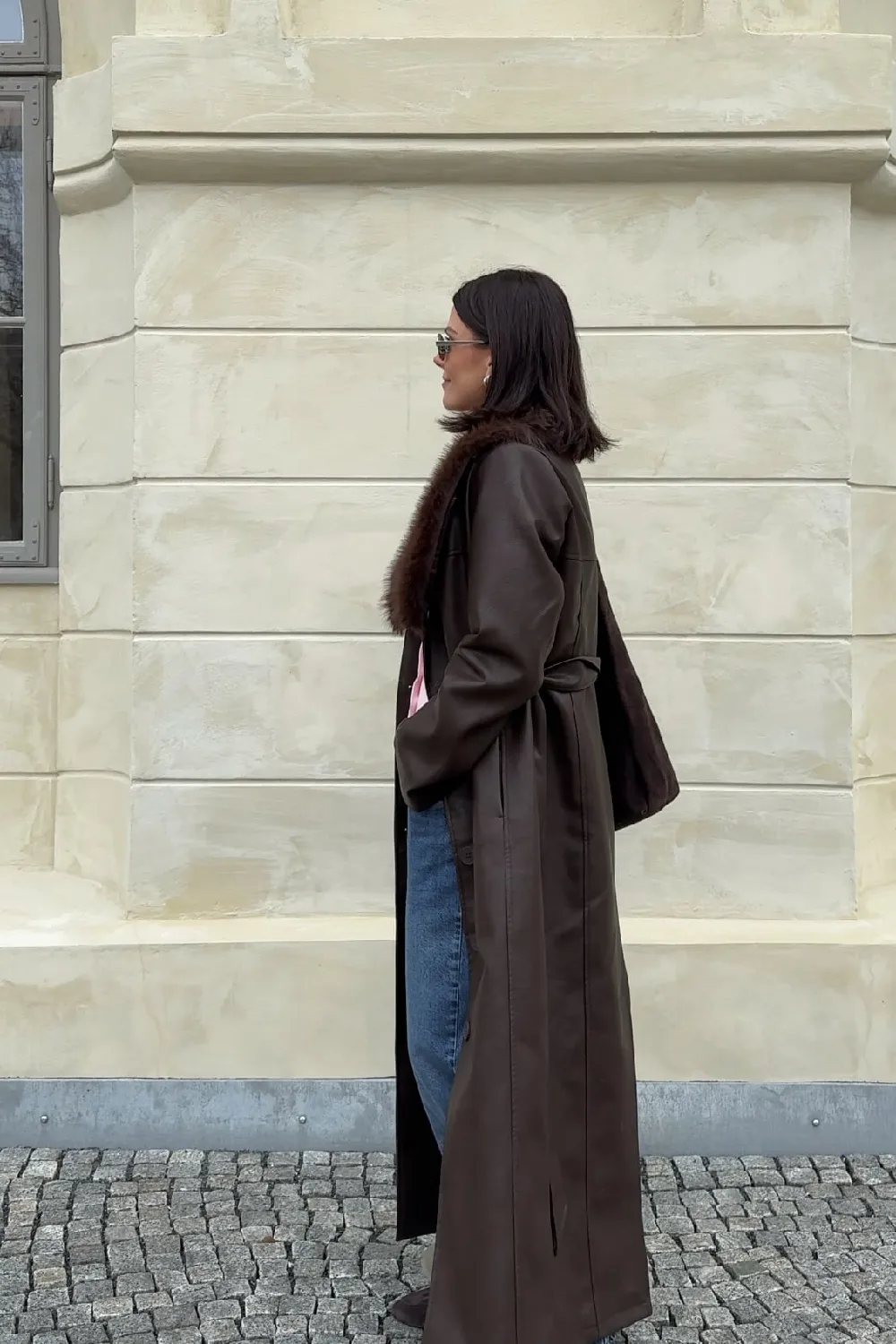 Faux Fur Collar PU Coat