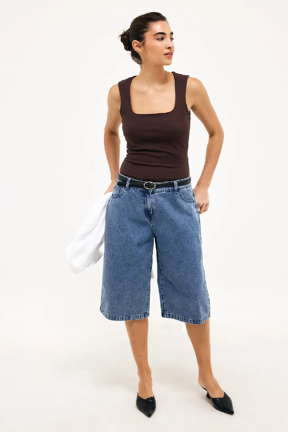 Mid Waist Oversized Long Shorts