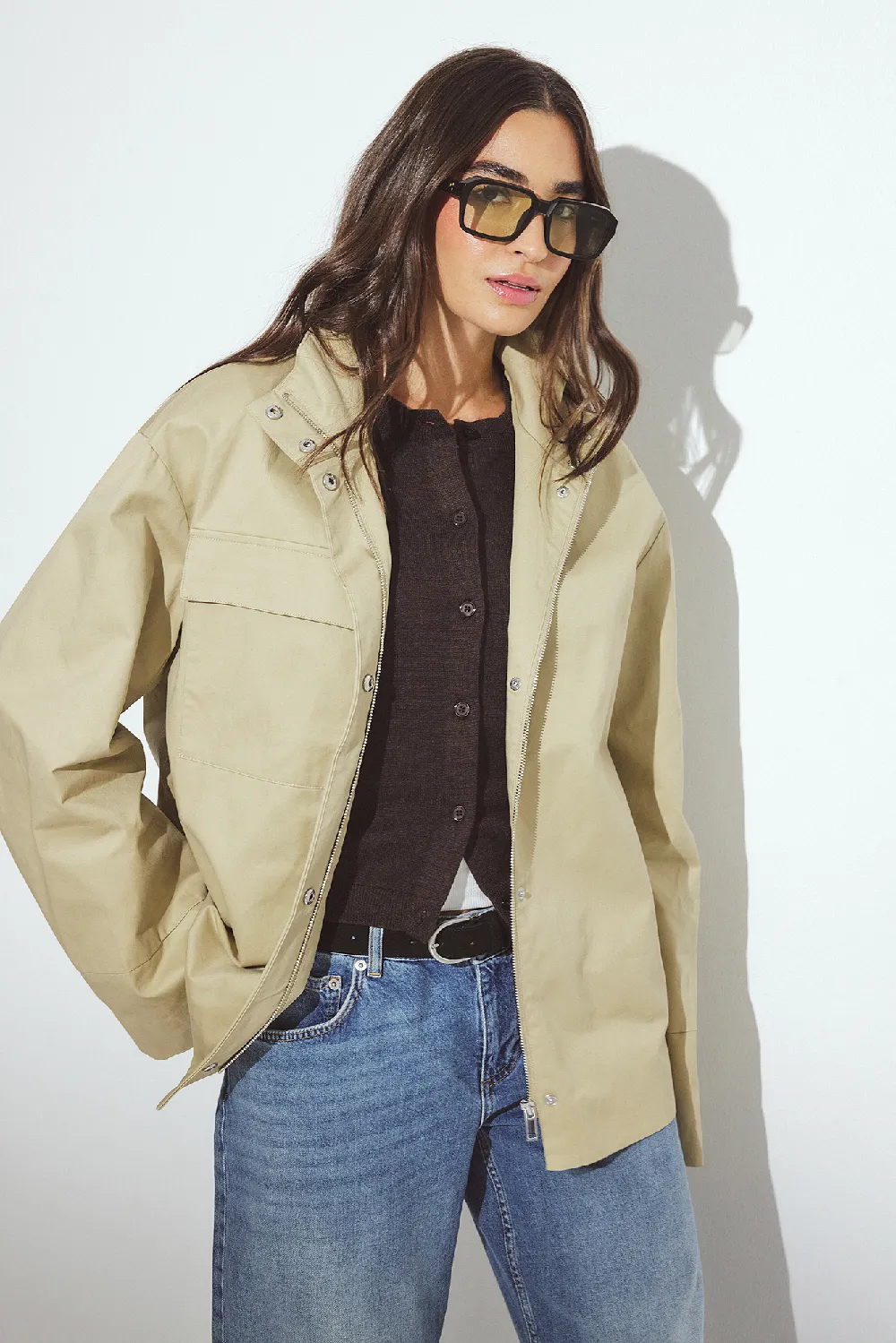 High Neck Oversized Short Trenchcoat