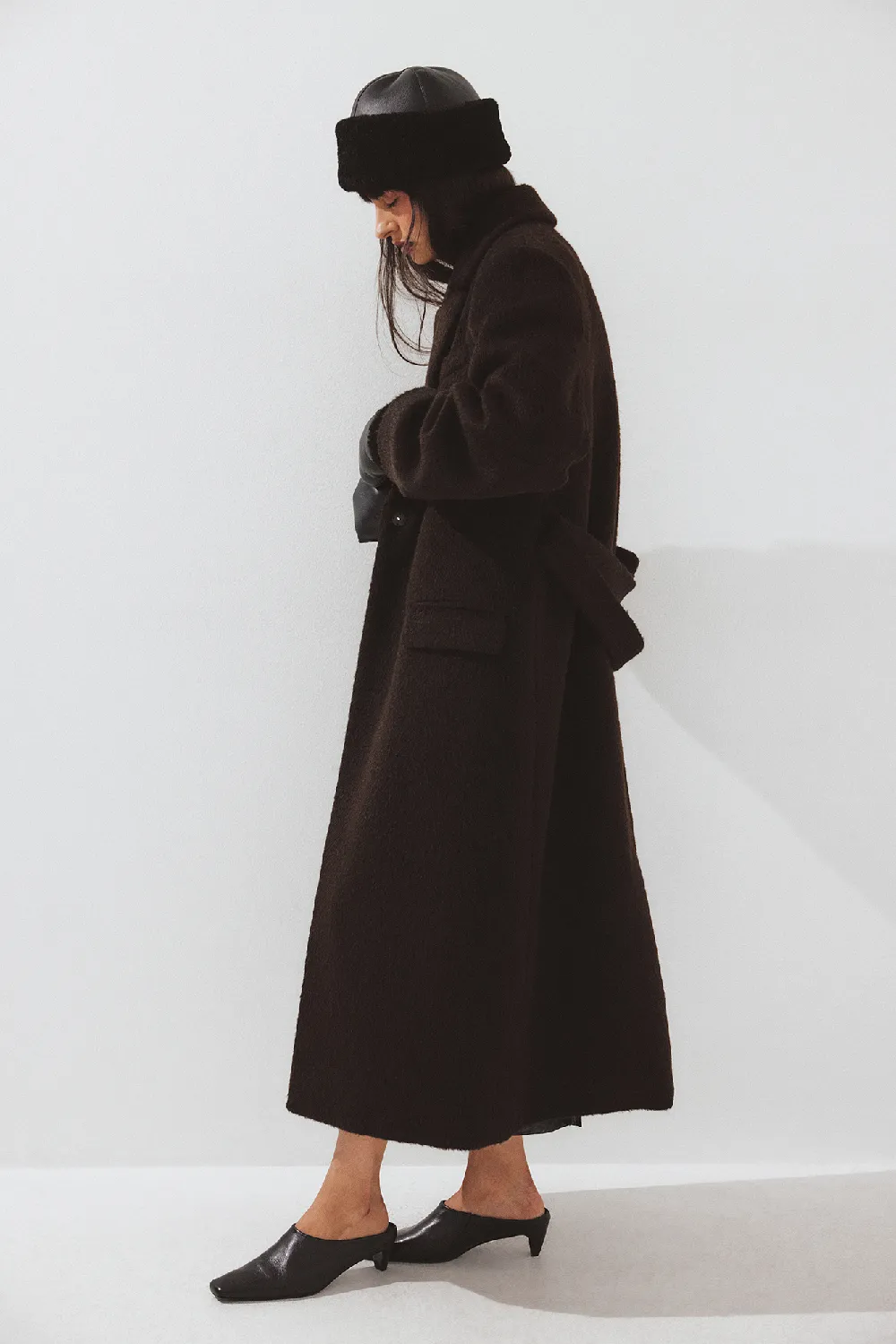 Brushed Wool Blend Belted Coat