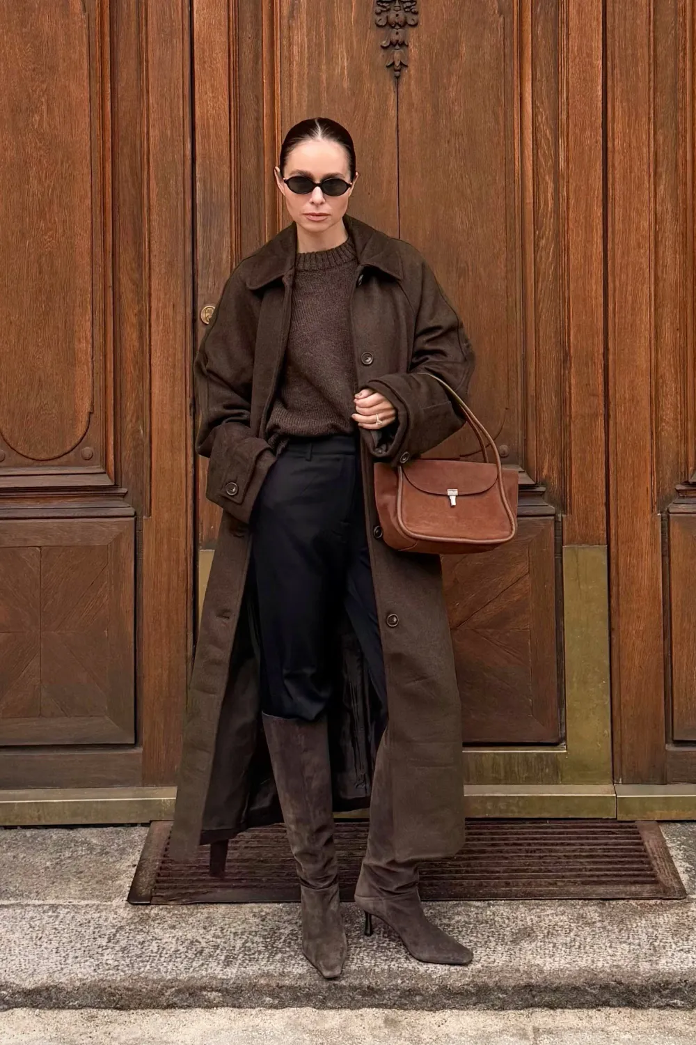 Oversized Raglan Sleeve Wool Blend Coat - 4