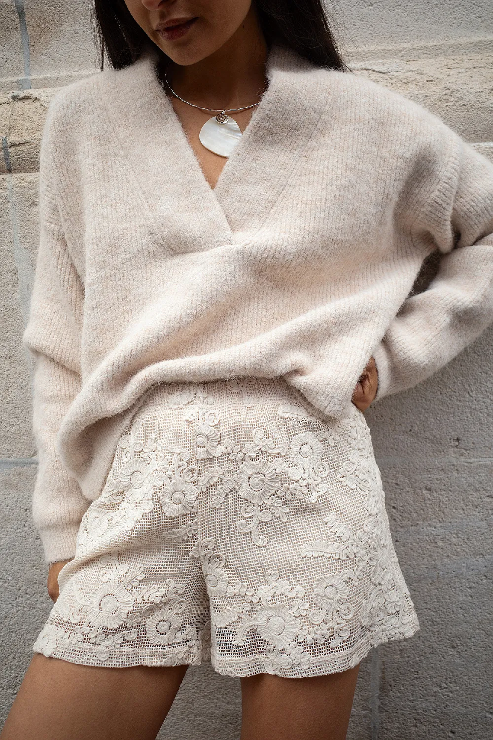 Knitted Oversized V-Neck Sweater