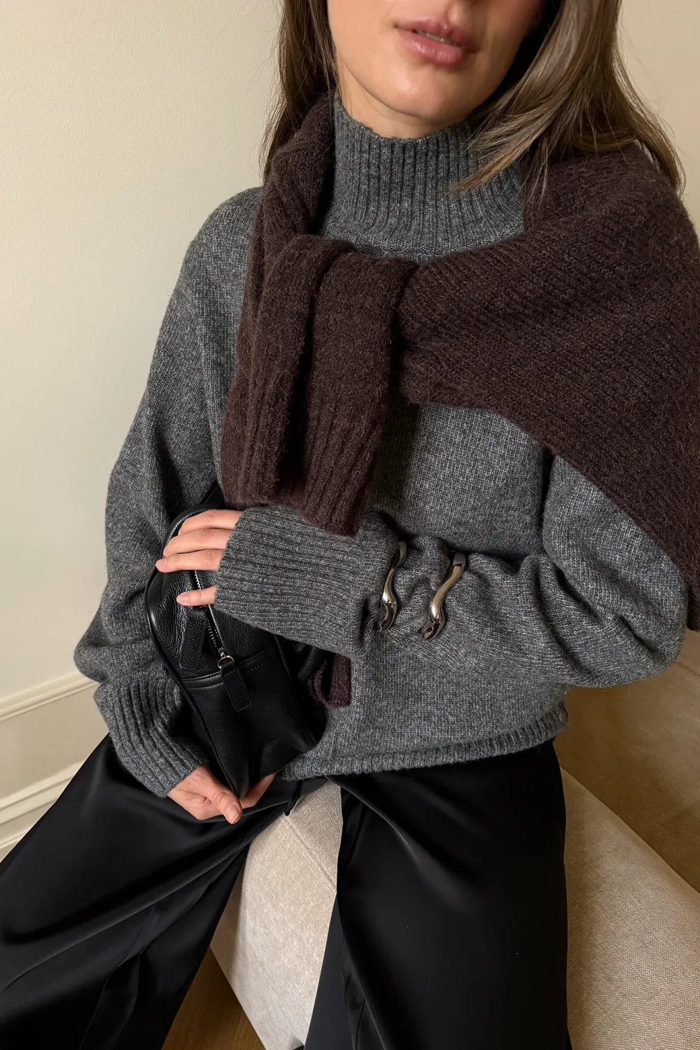Knitted Wool Blend Seam Detail Sweater