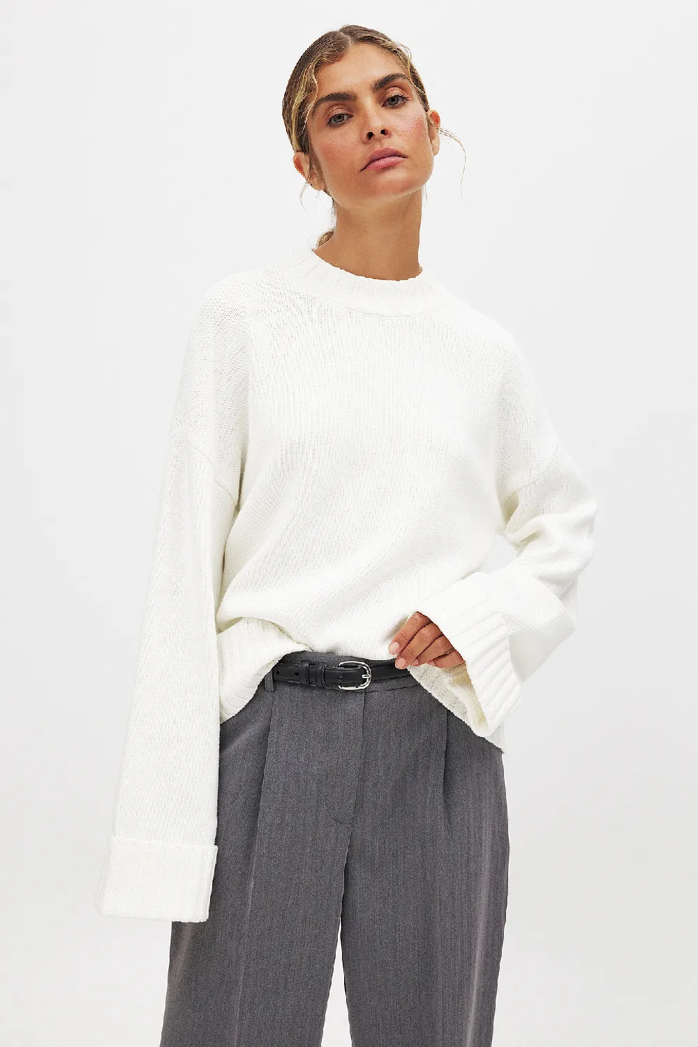 Folded Sleeve Knitted Sweater