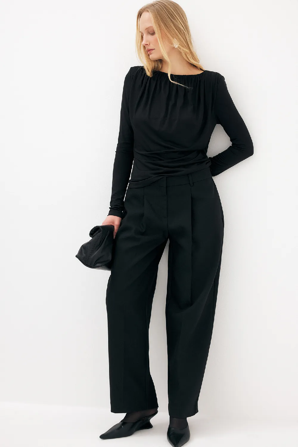 Long Barrel Leg Twill Pants
