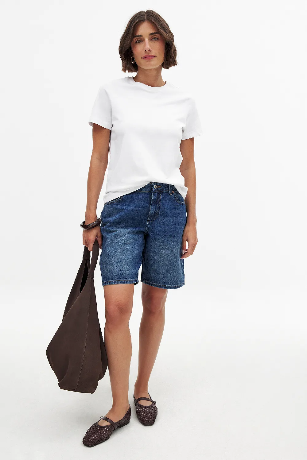 Mid Waist Wide Denim Shorts