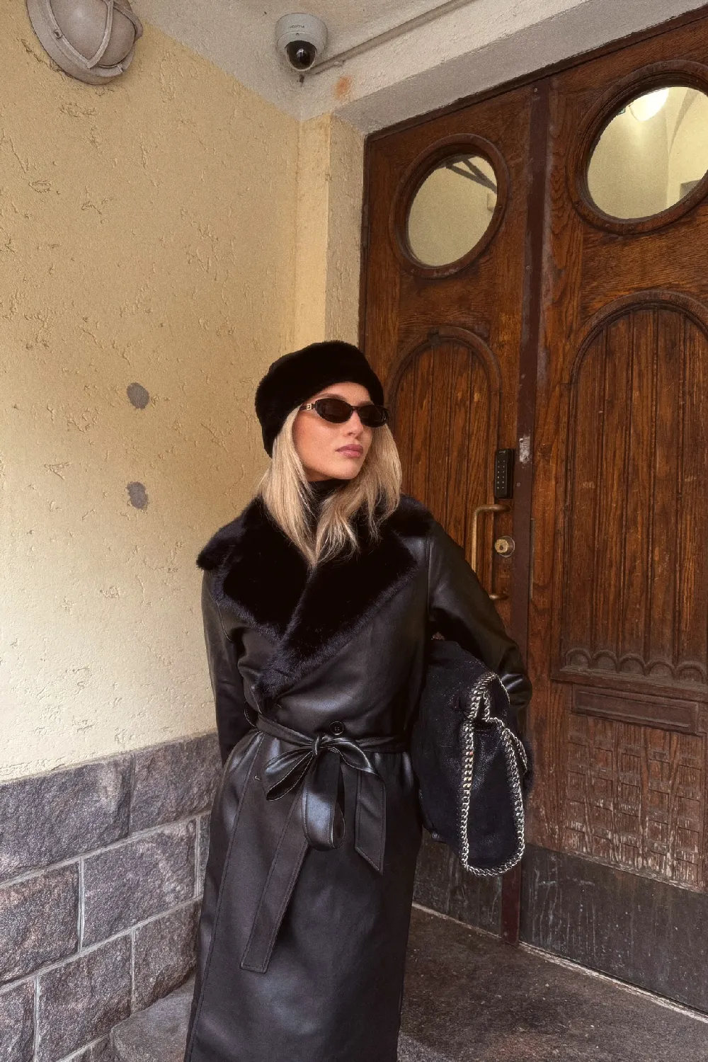 Faux Fur Detailed PU Coat - 5