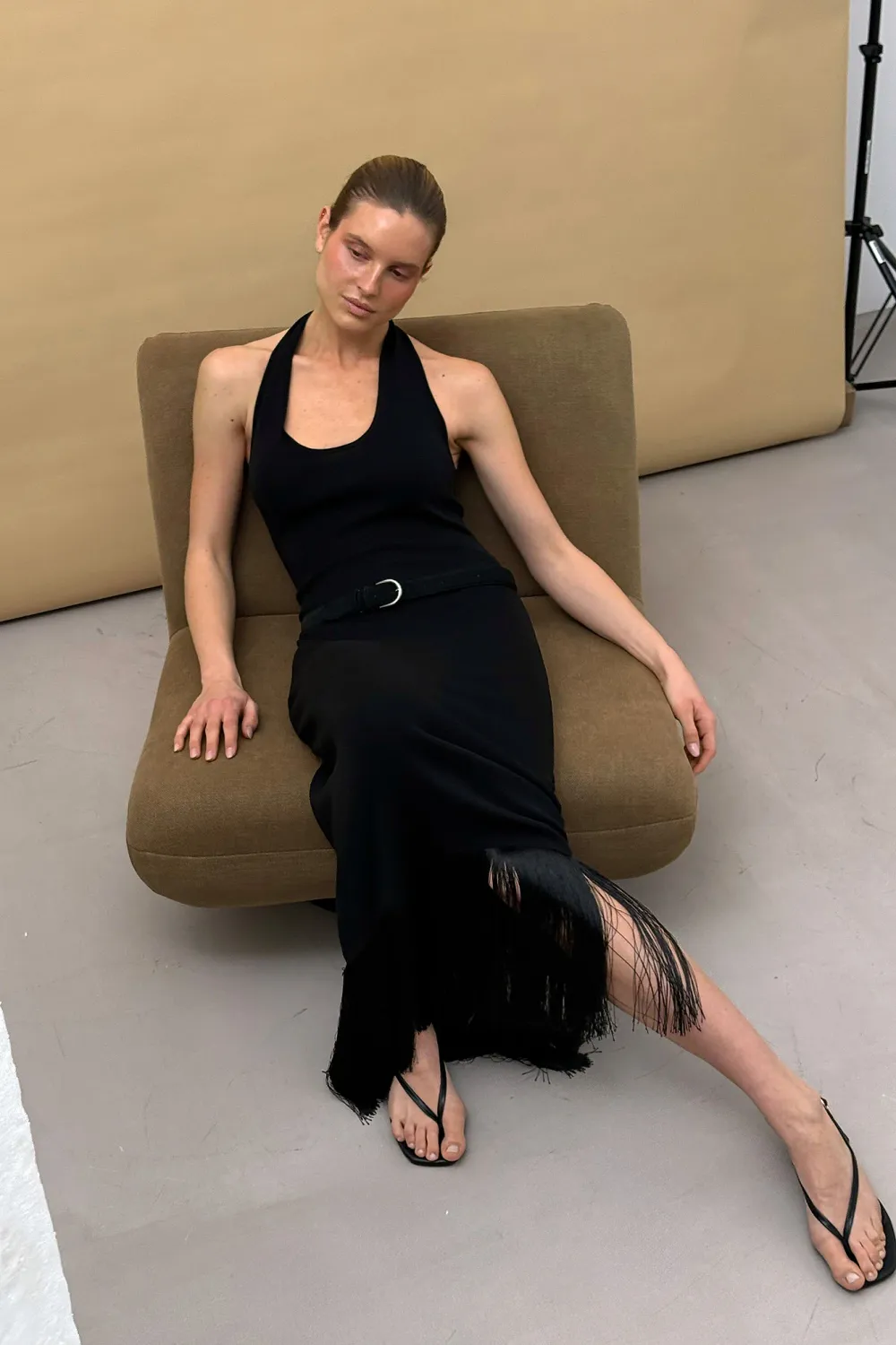 Knitted Scoop Neck Fringe Dress