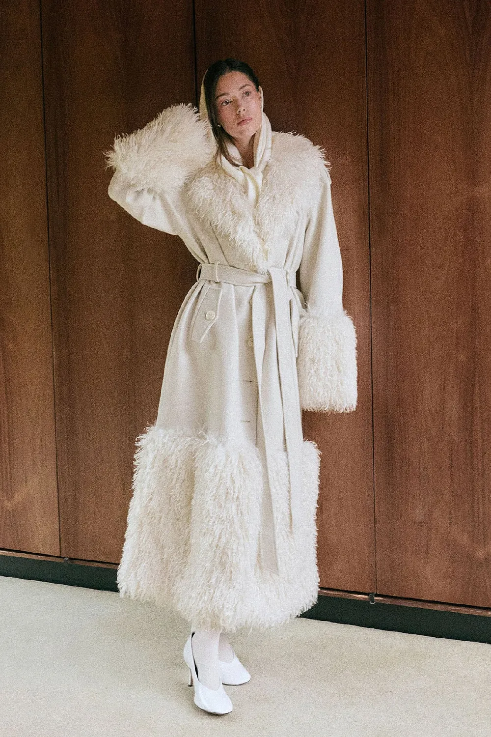 Faux Fur Wool Blend Coat