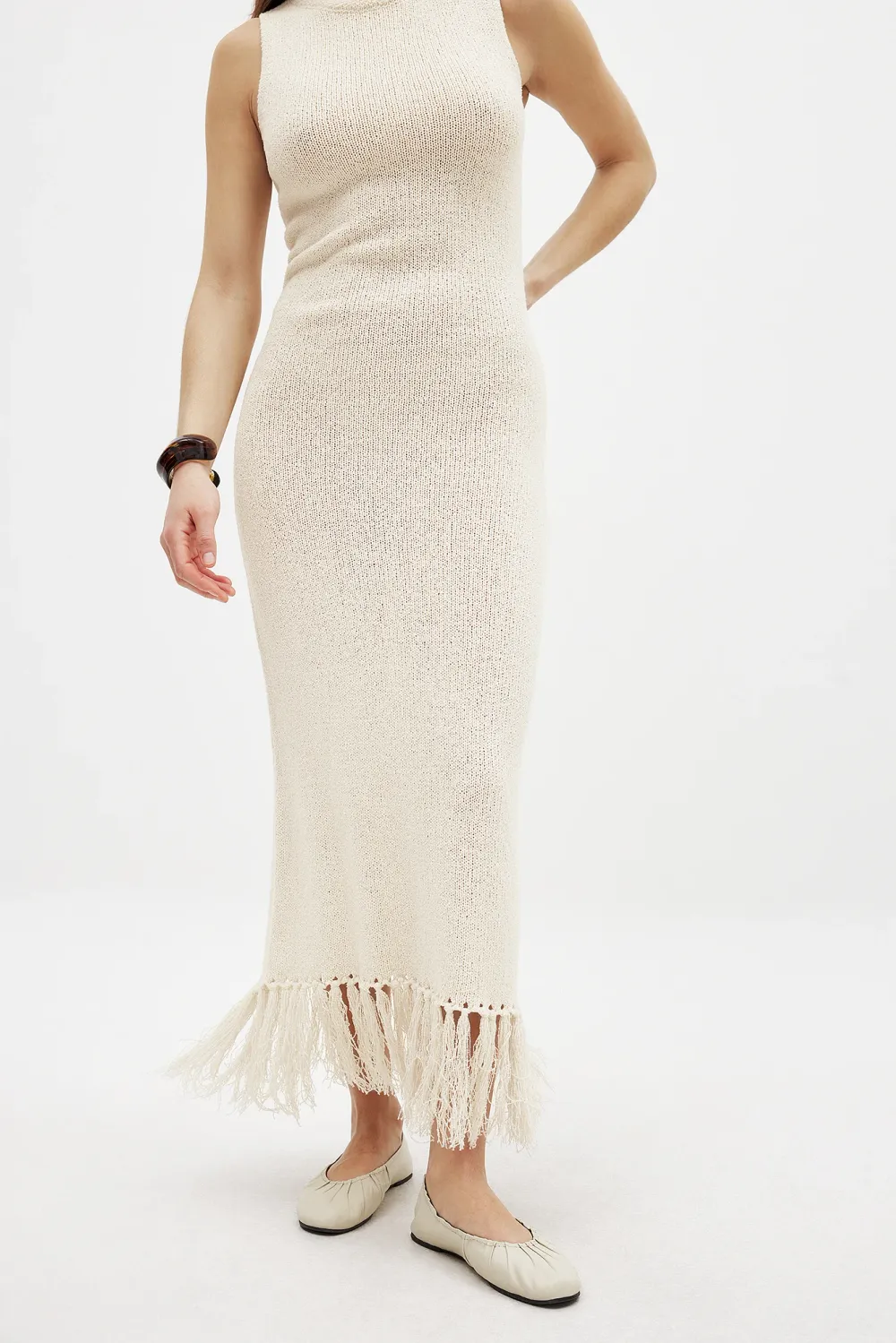Knitted Fringe Midi Dress - 4