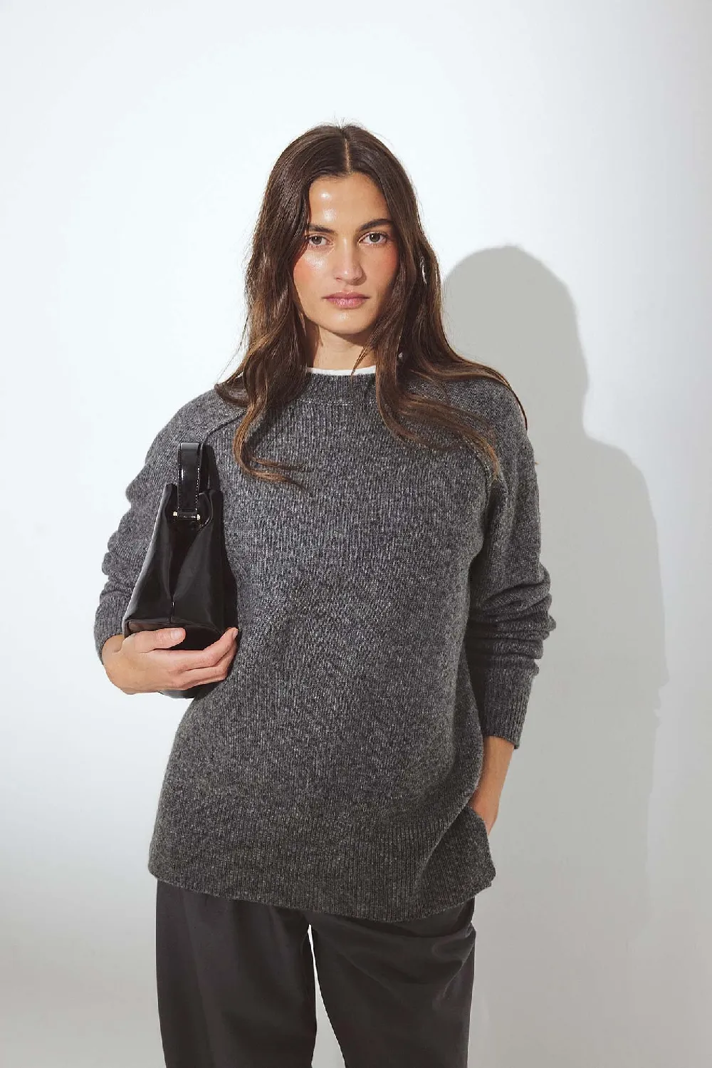Knitted Round Neck Wool Blend Sweater