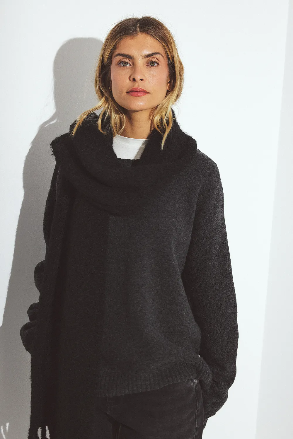 Knitted Seam Detail Wool Blend Sweater