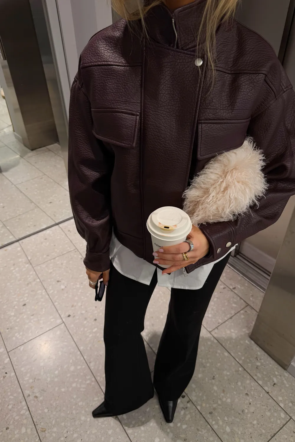 High Neck Faux Leather Jacket
