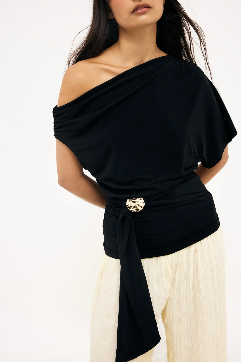 Asymmetric Buckle Jersey Top
