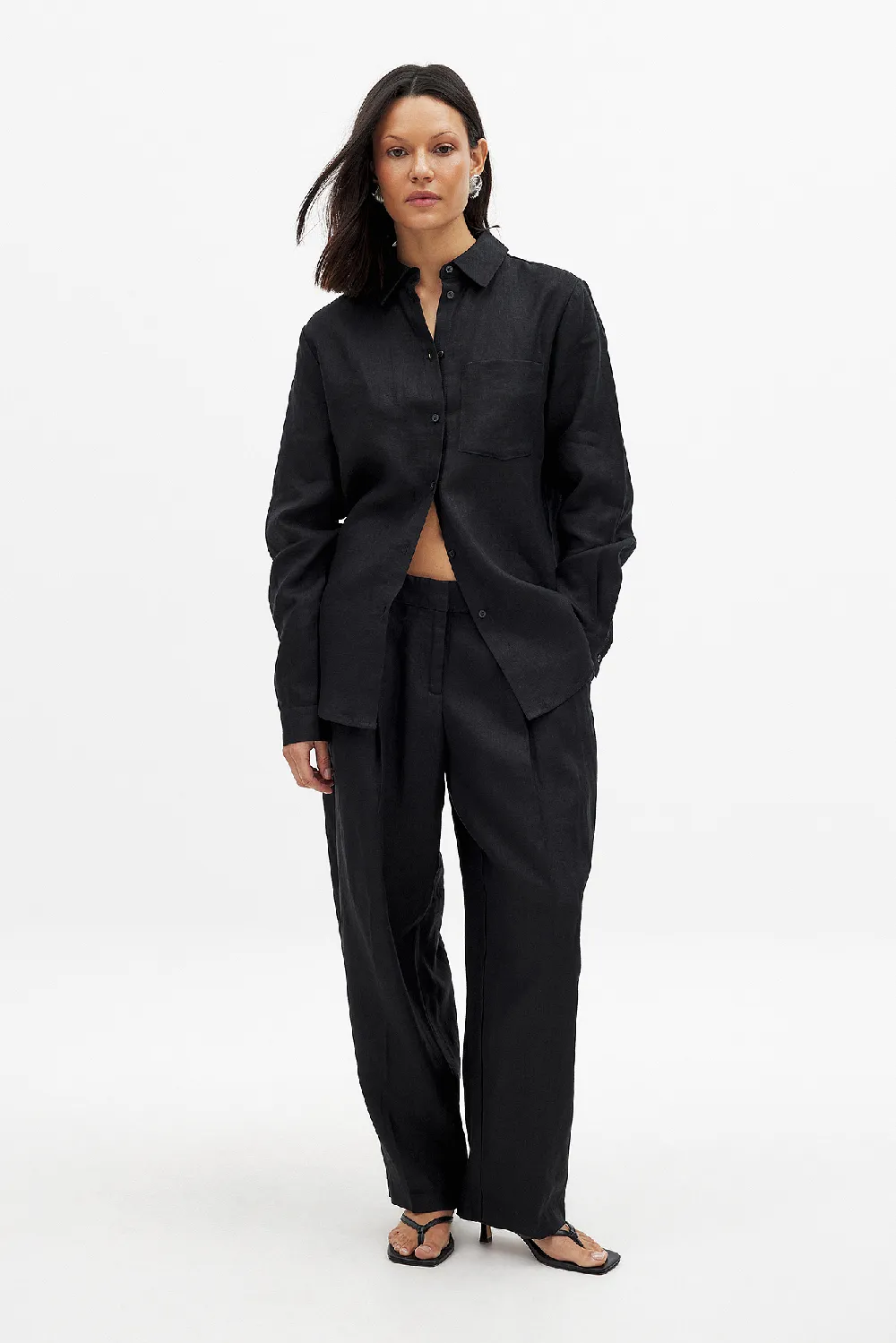 Tapered Linen Mid Waist Trousers
