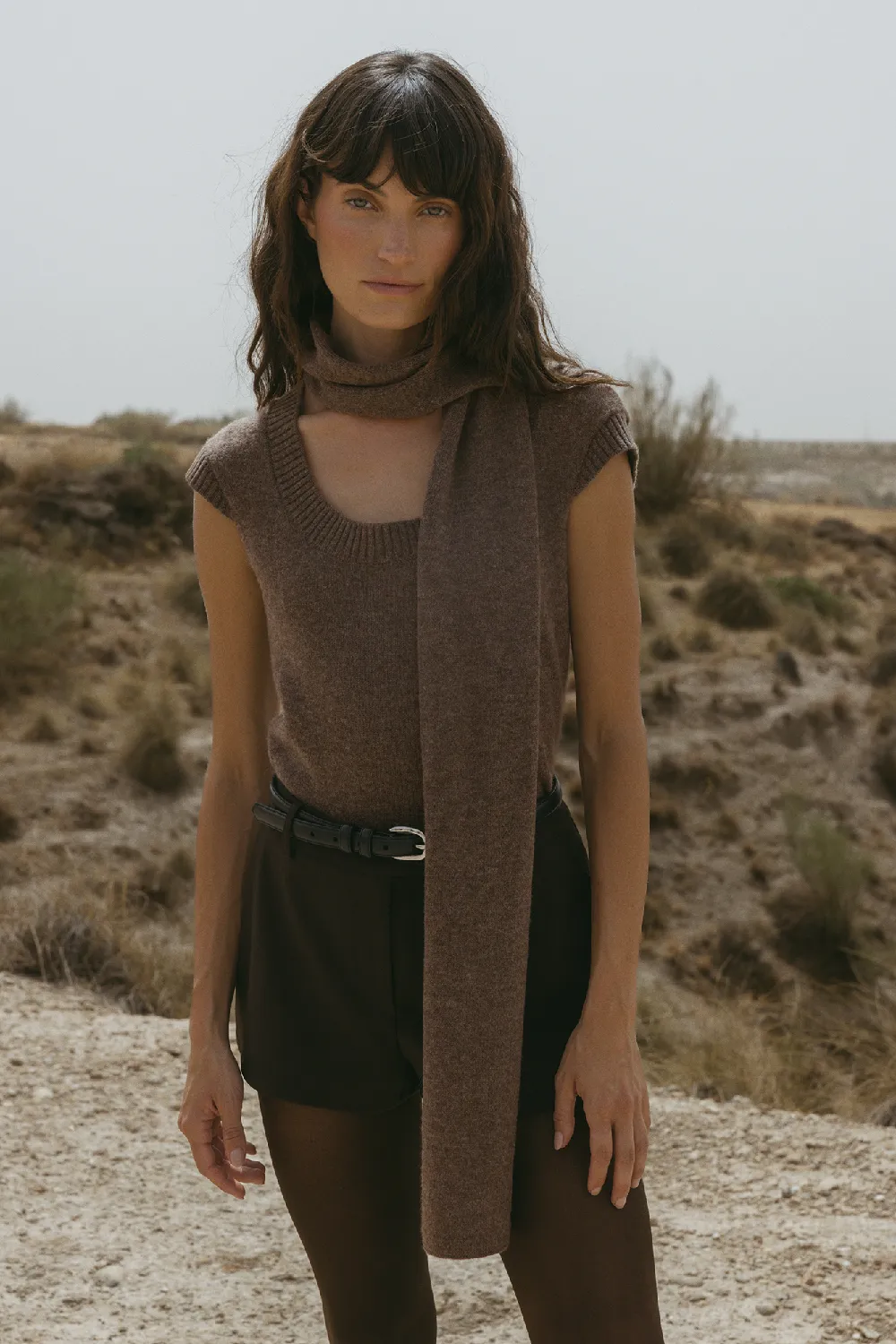 Knitted Wool Scarf Detail Top