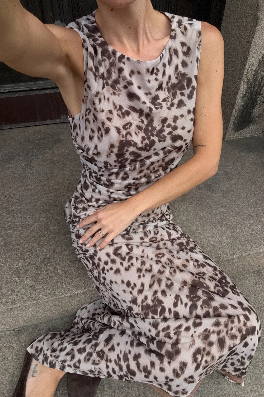 Midi Printed Mesh Dress