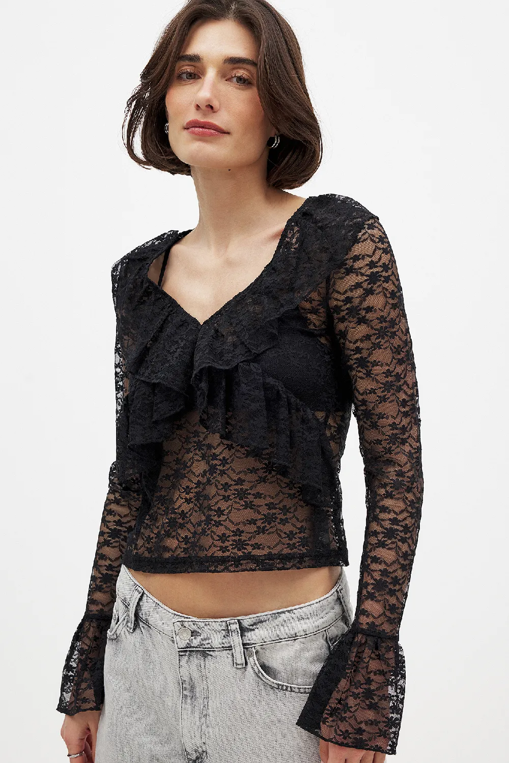 Long Sleeve Frill Lace Top