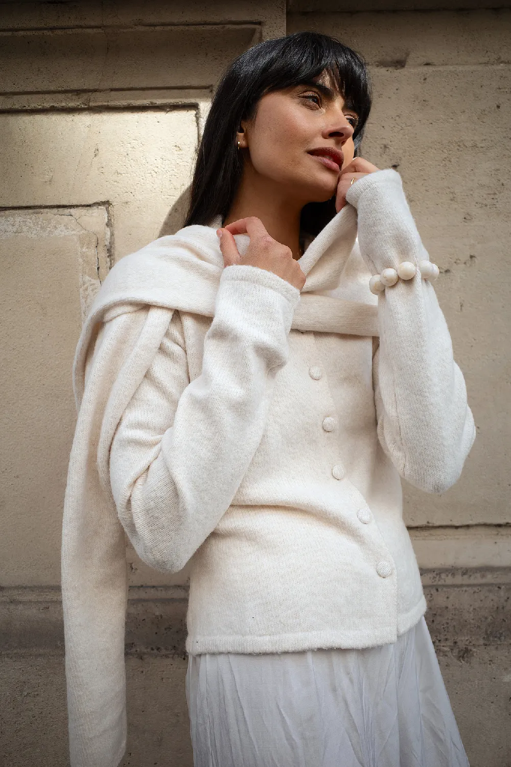 Knitted Scarf Detail Cardigan