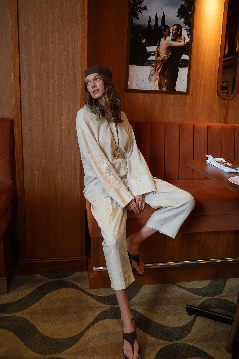 Tapered Linen Mid Waist Trousers