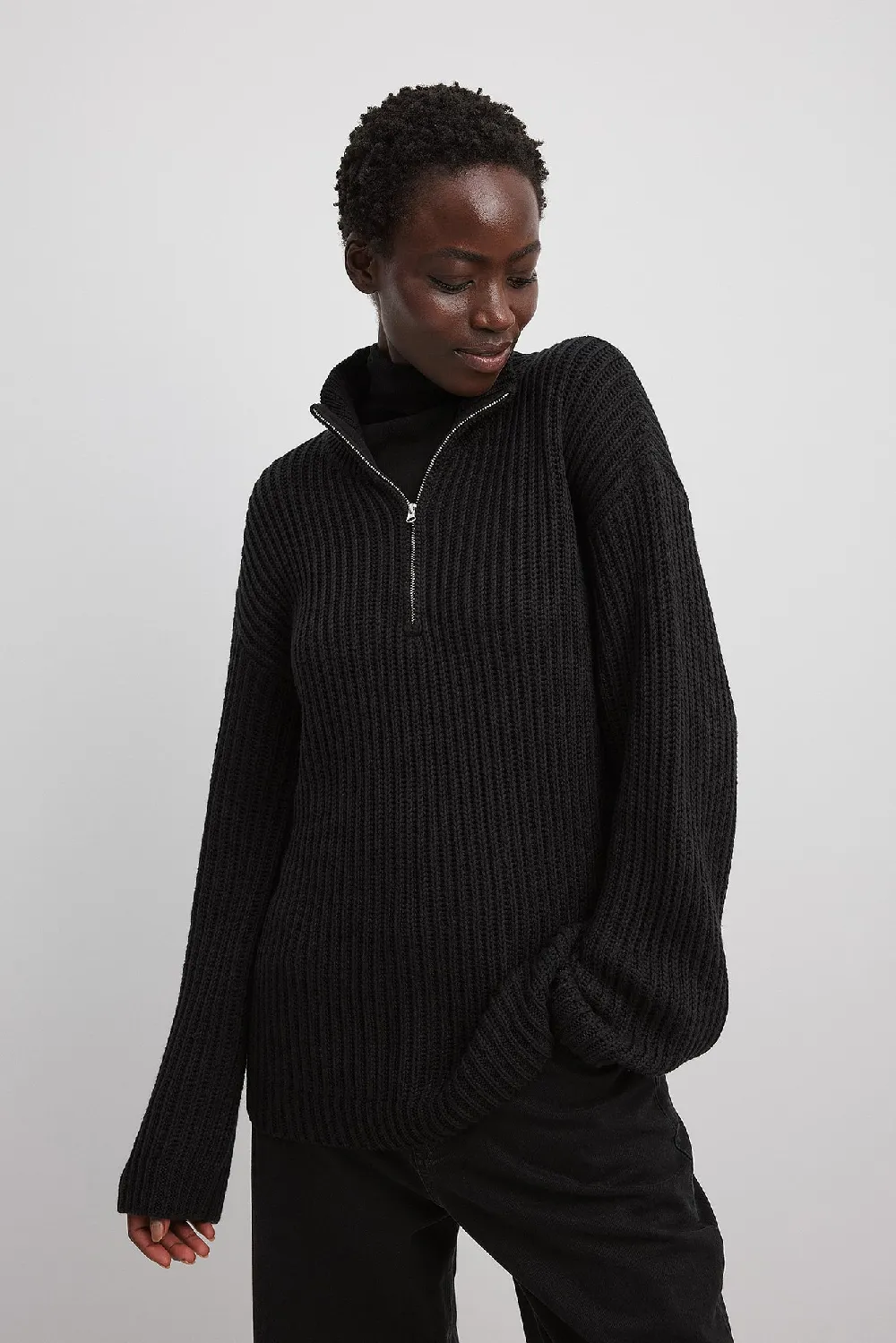 High Neck Zipped Knitted Sweater