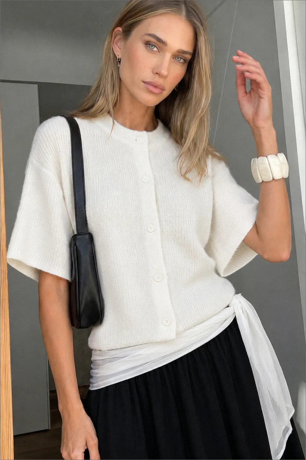 Knitted Short Sleeve Cardigan