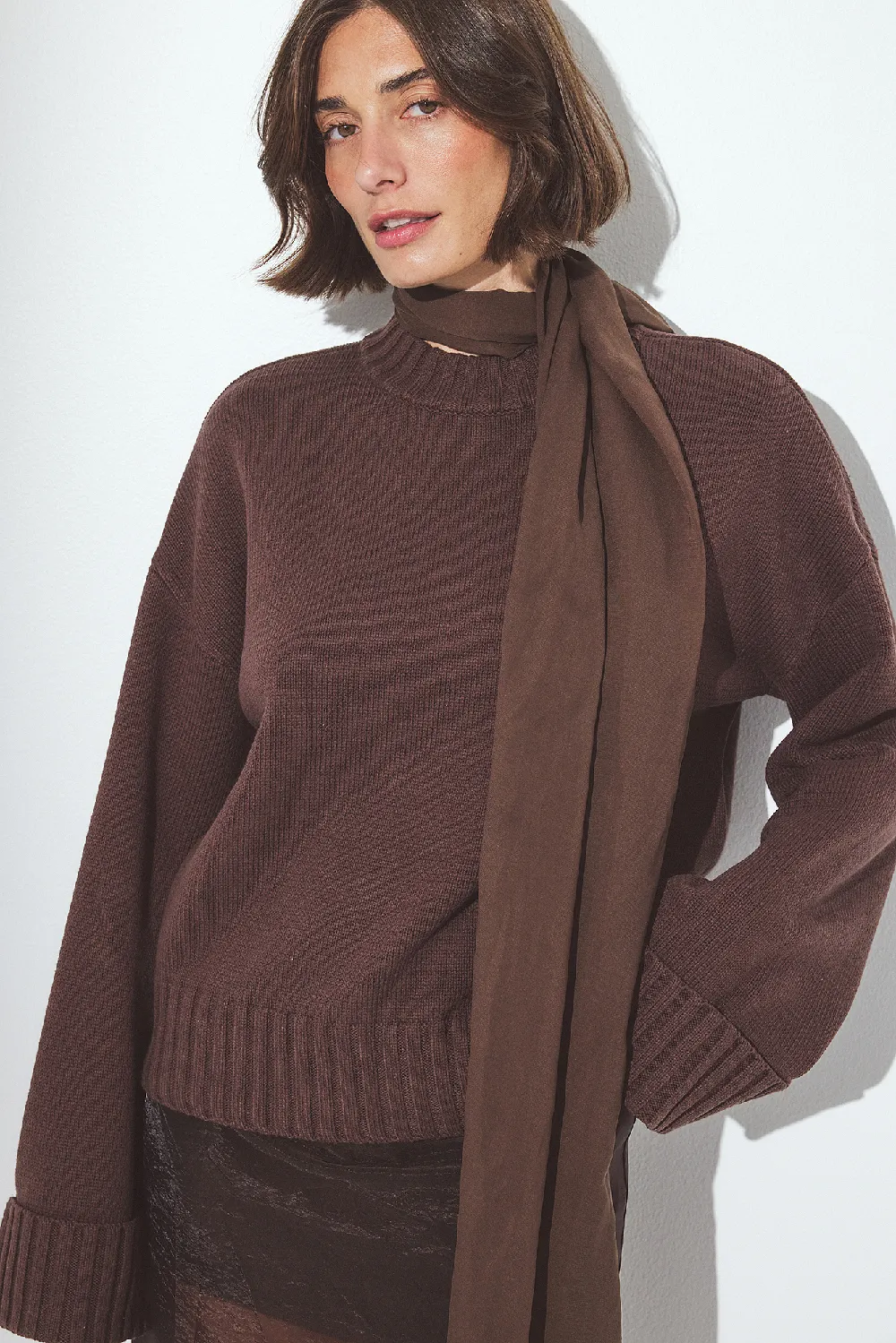 Folded Sleeve Knitted Sweater