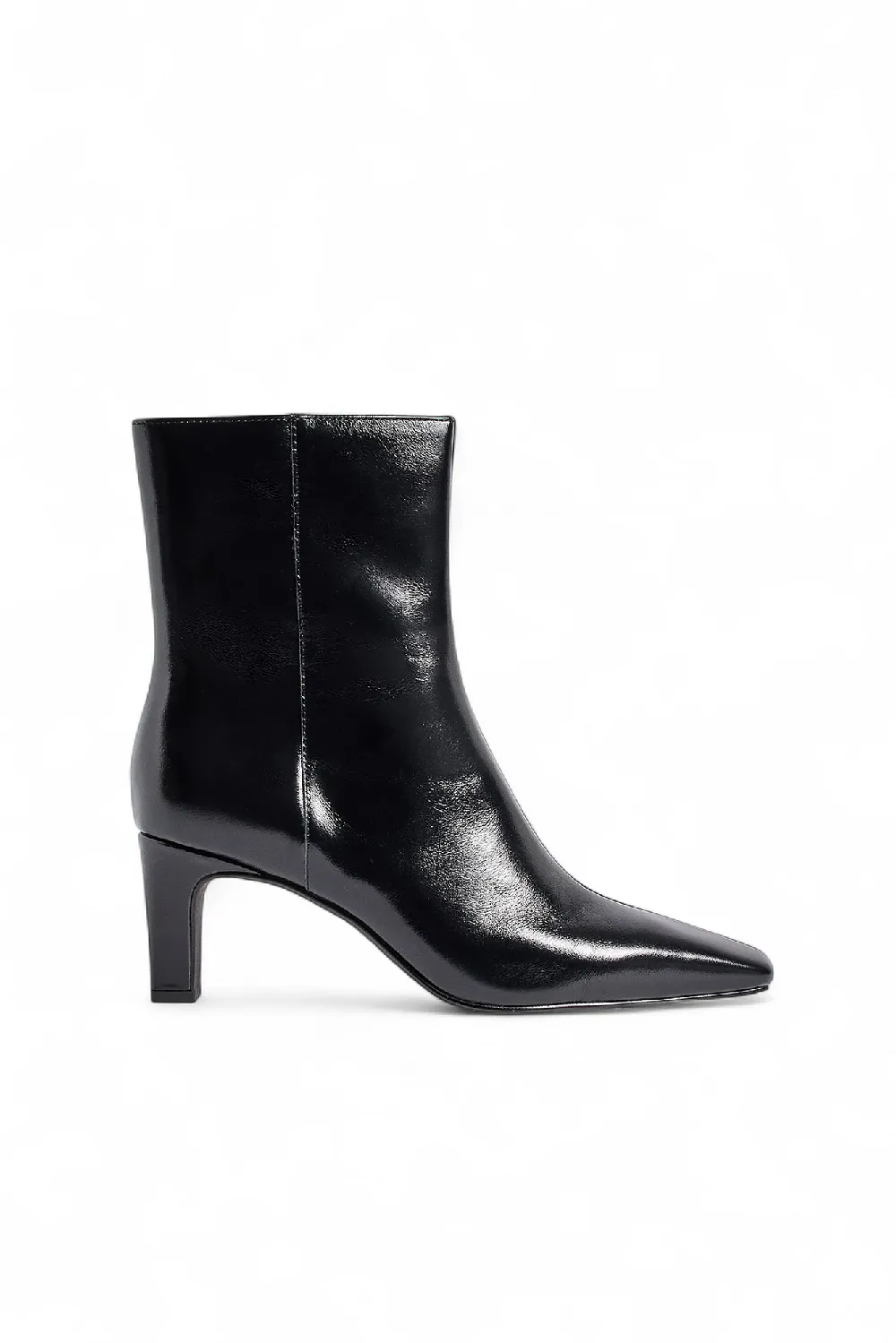 Squared Toe Leather Ankle Boots