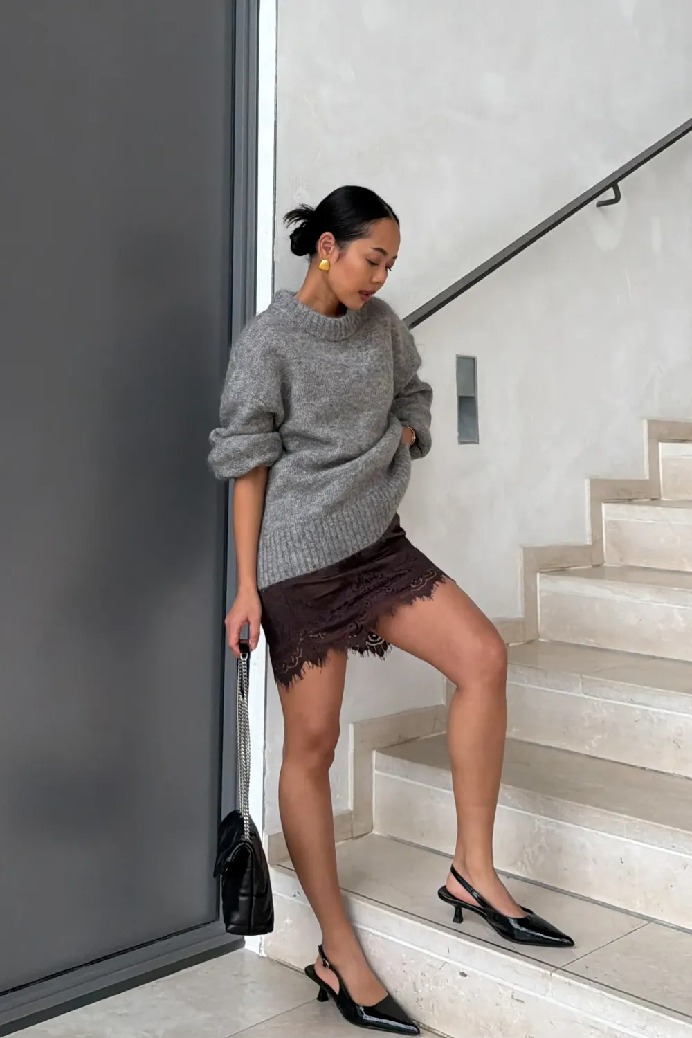 Knitted Mohair Blend Round Neck Sweater