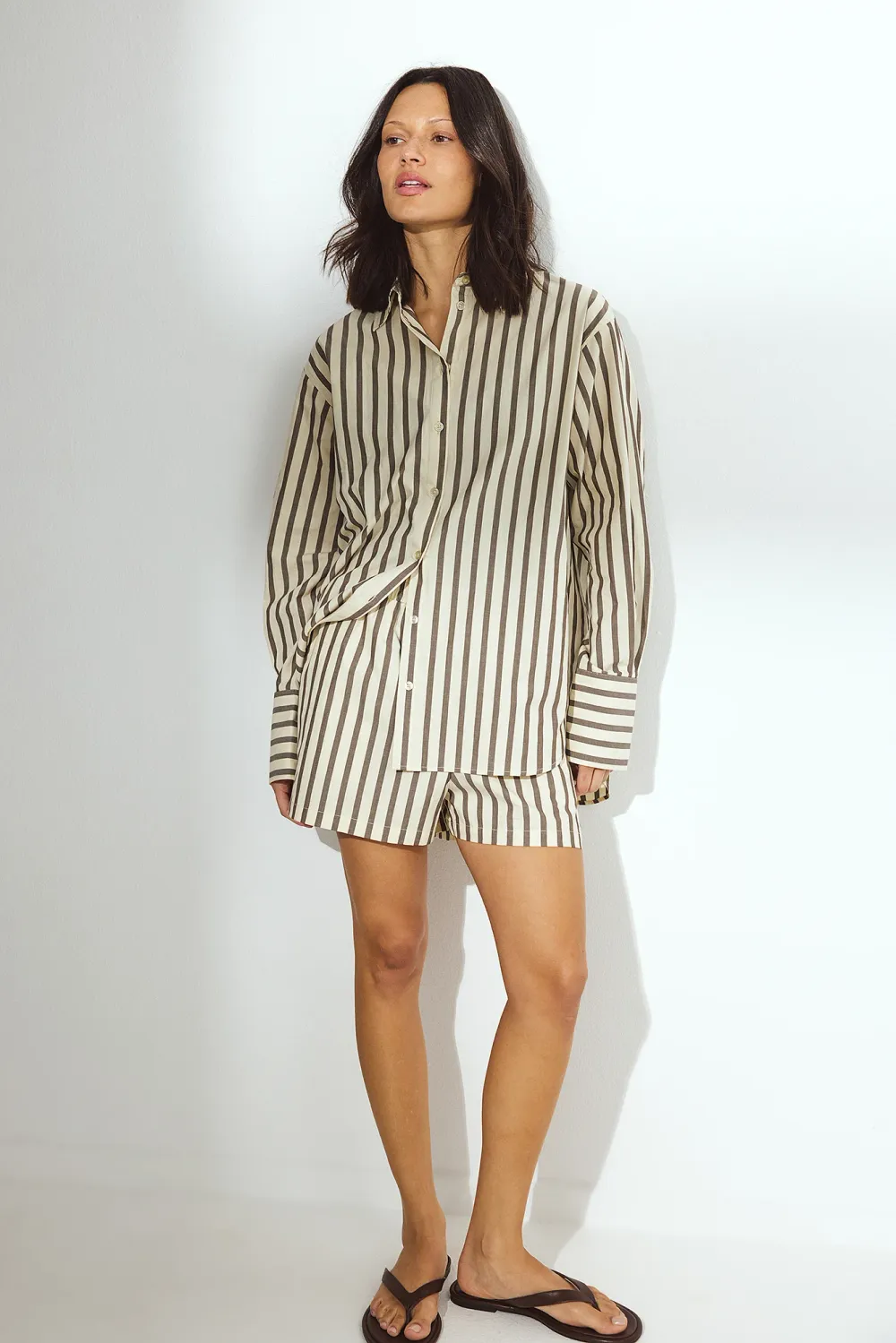 Striped Elastic Waist Cotton Shorts