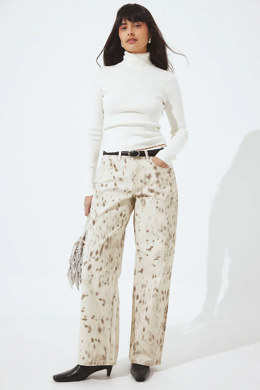 Mid Waist Printed Denim