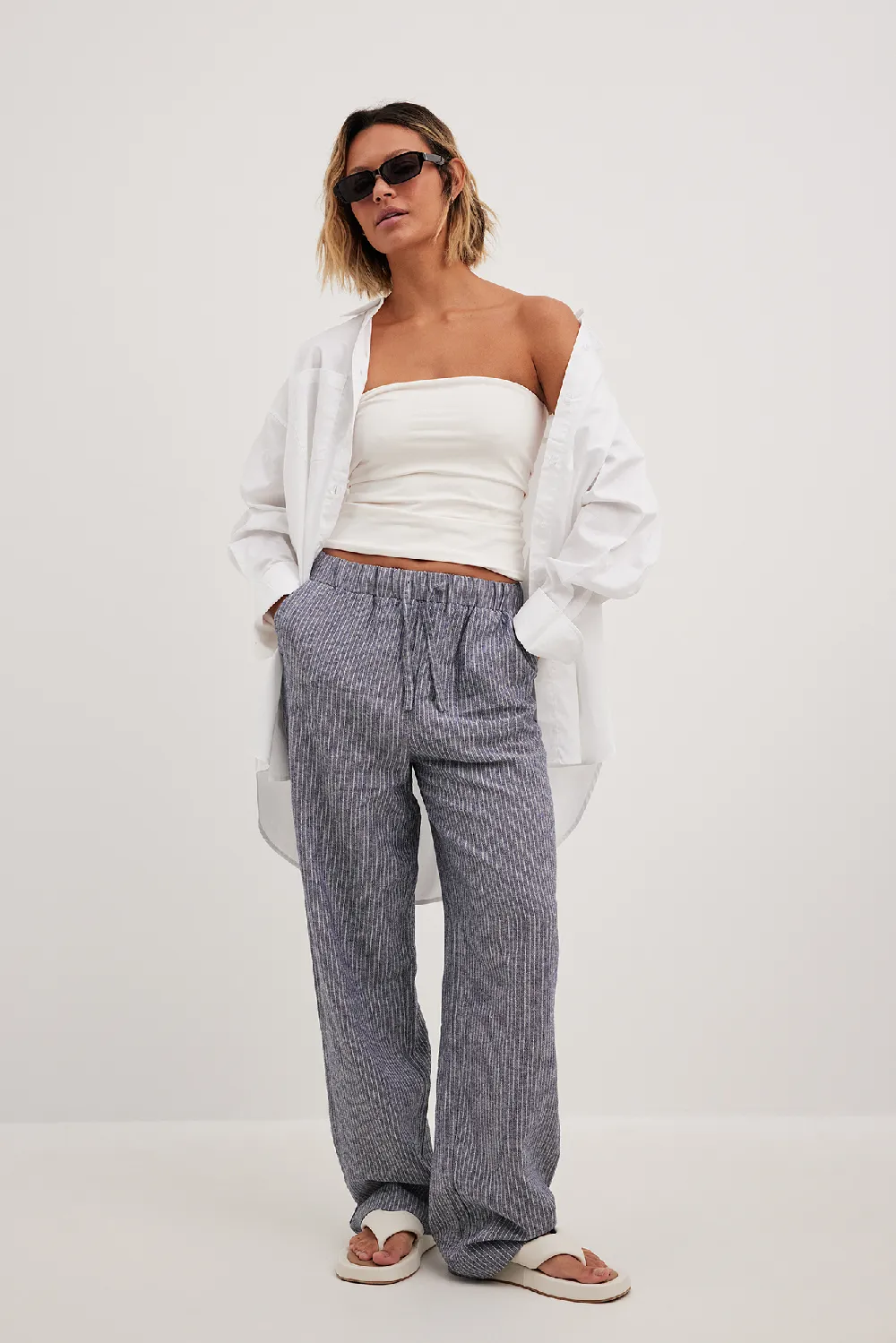 Striped Elastic Waist Linen Pants