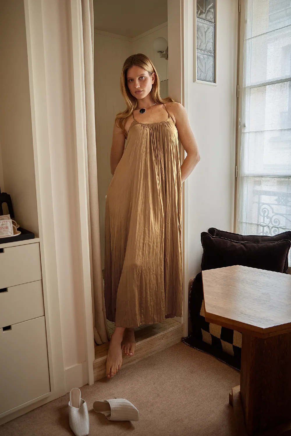Gathered Volume Strap Dress