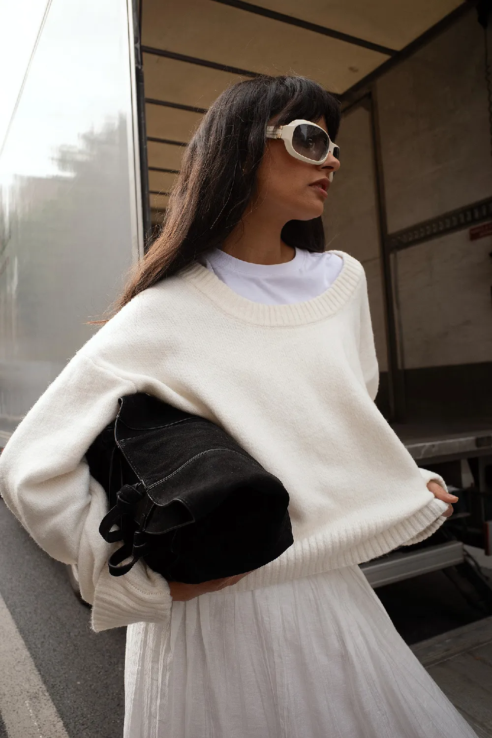 Knitted Scoop Neck Wool Blend Sweater