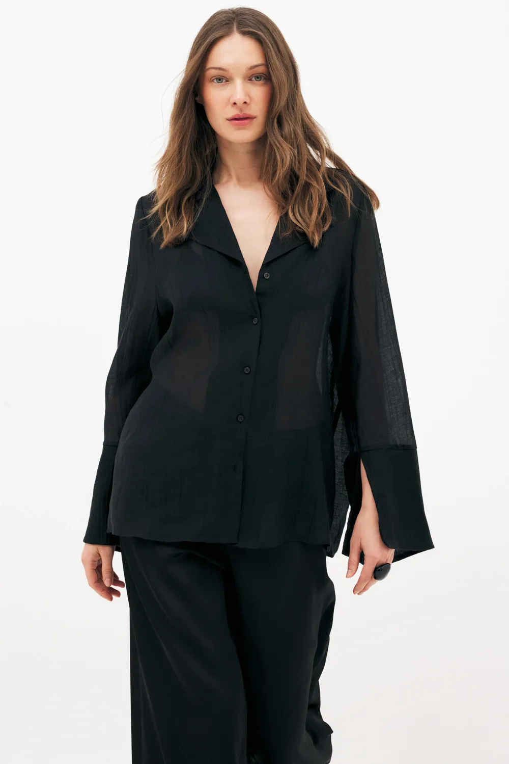 Lyocell Blend Crinkle Shirt