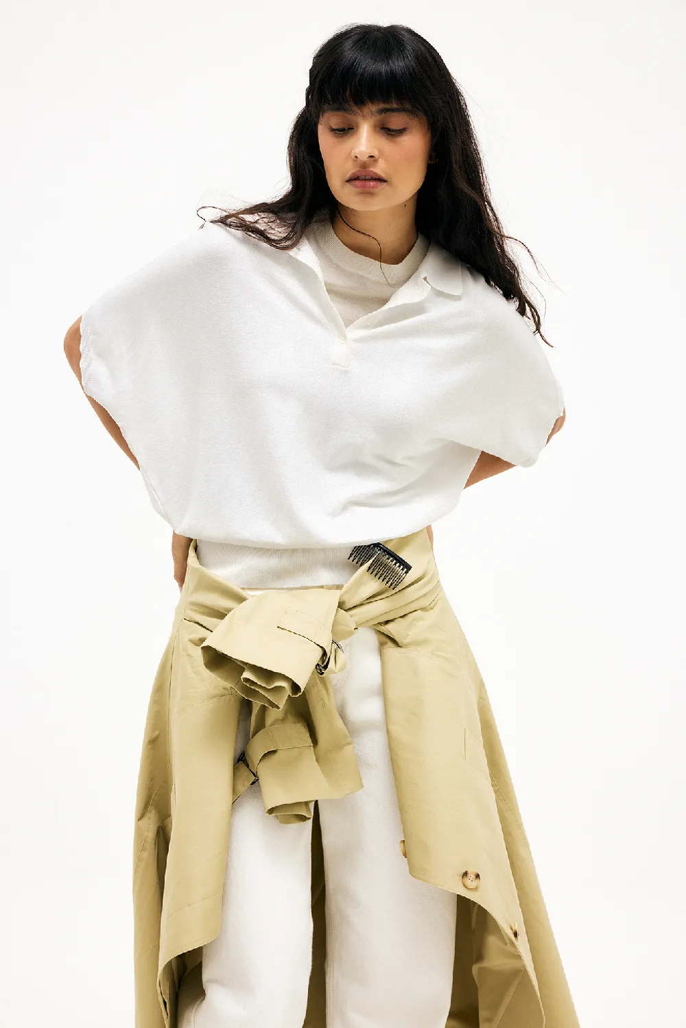Knitted Collar Short Sleeve Top