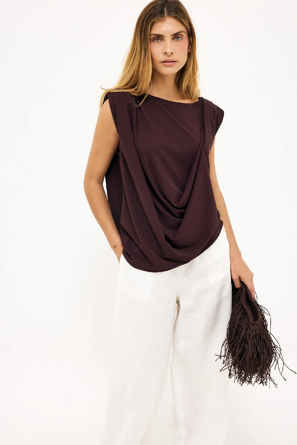 Draped Sharp Shoulder Top