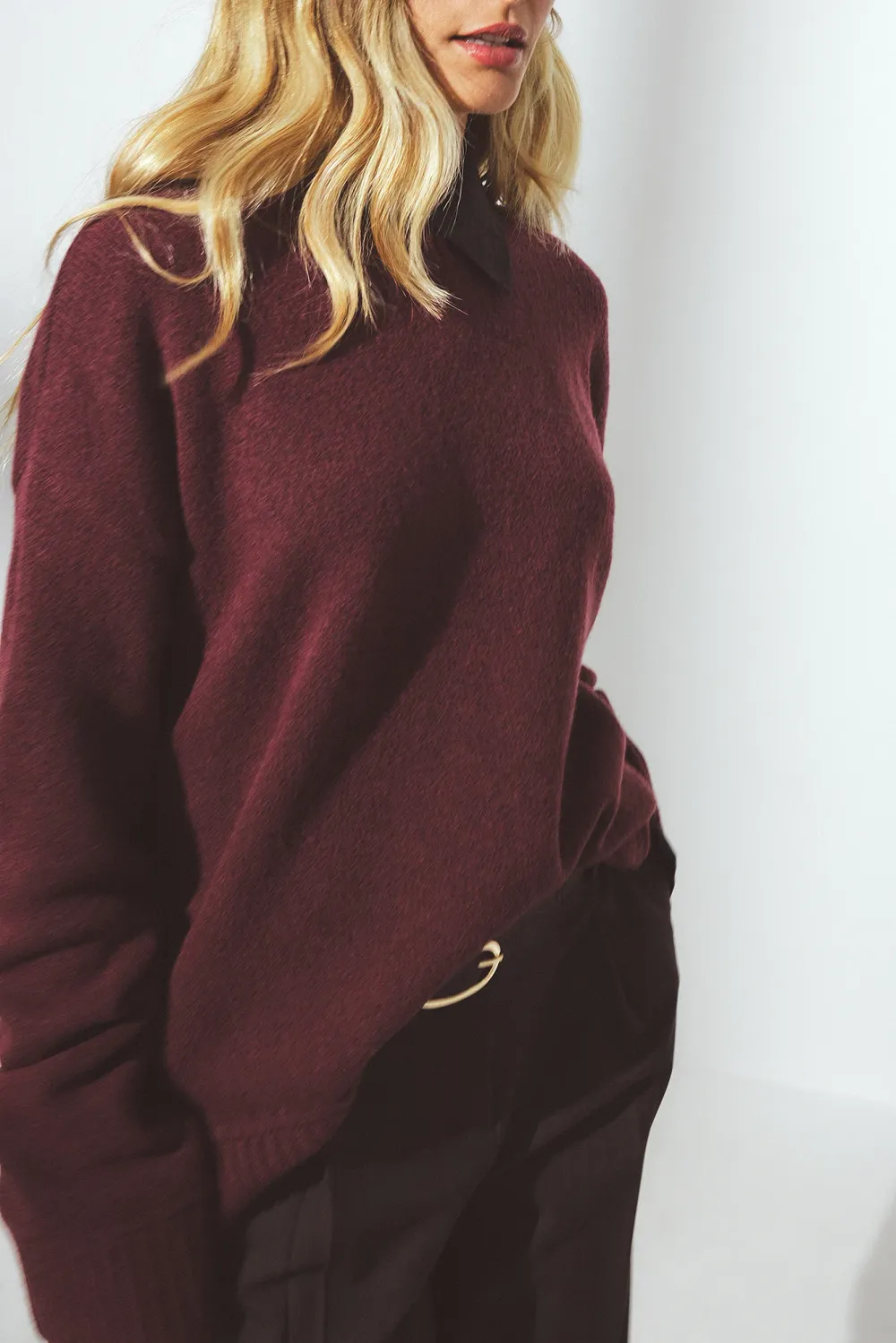Knitted Seam Detail Wool Blend Sweater - 4