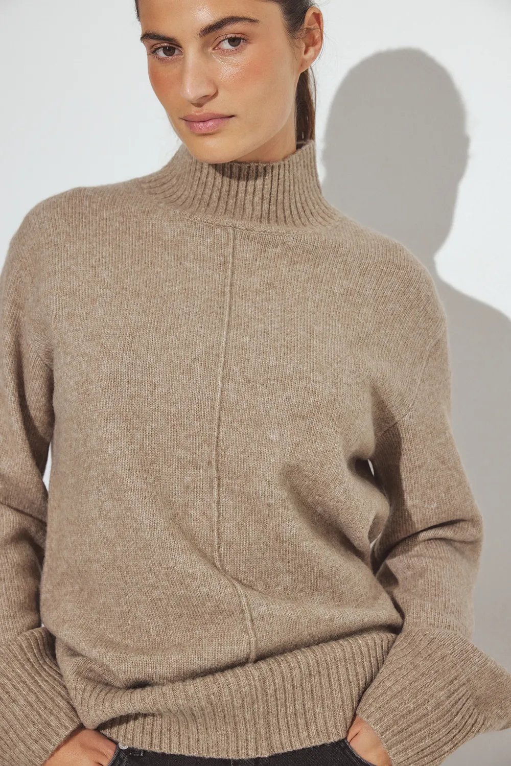 Knitted Wool Blend Seam Detail Sweater