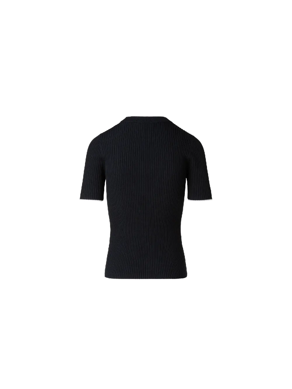 Short Sleeve Virgin Wool Sweater with Piping - 3
