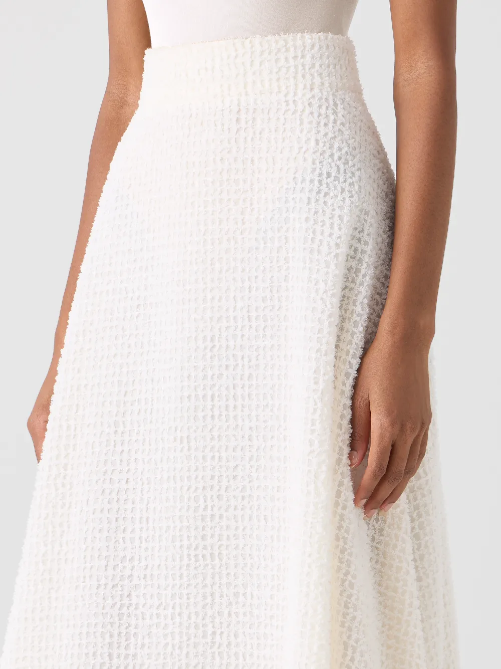 Flared Midi Skirt in Fringed Grid - 4