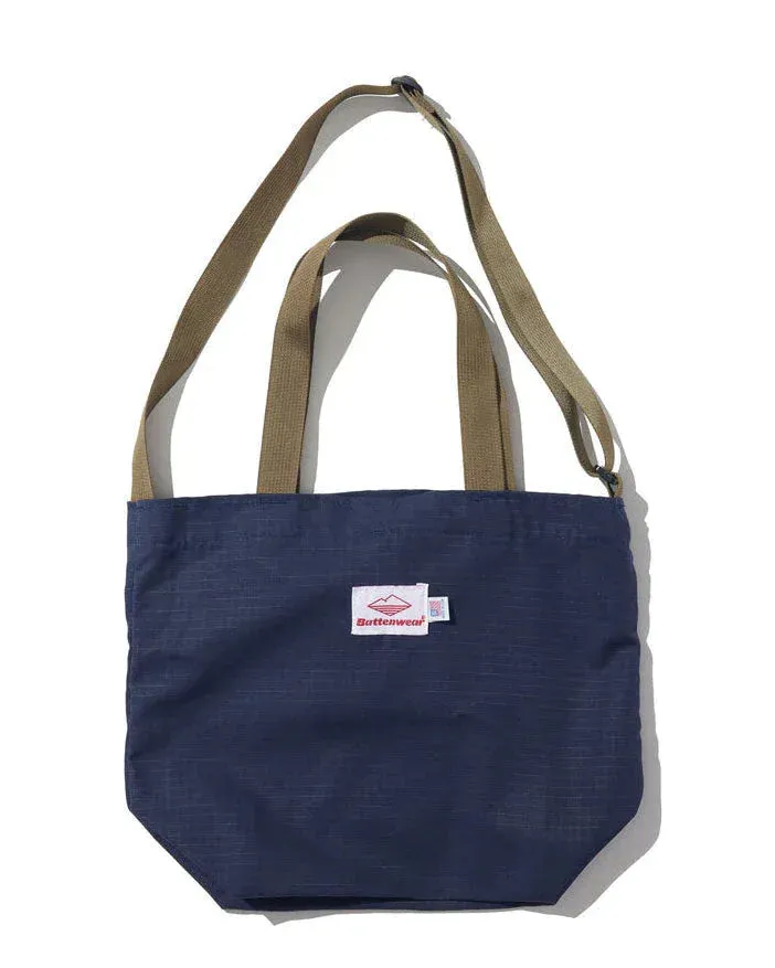 Mini Packable Tote - Navy Cotton x Tan