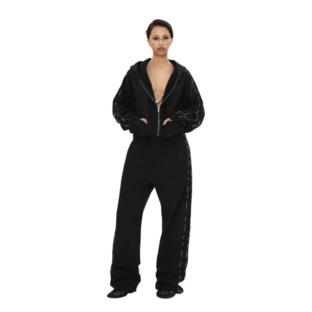 Beaded Track Pants in Washed Black