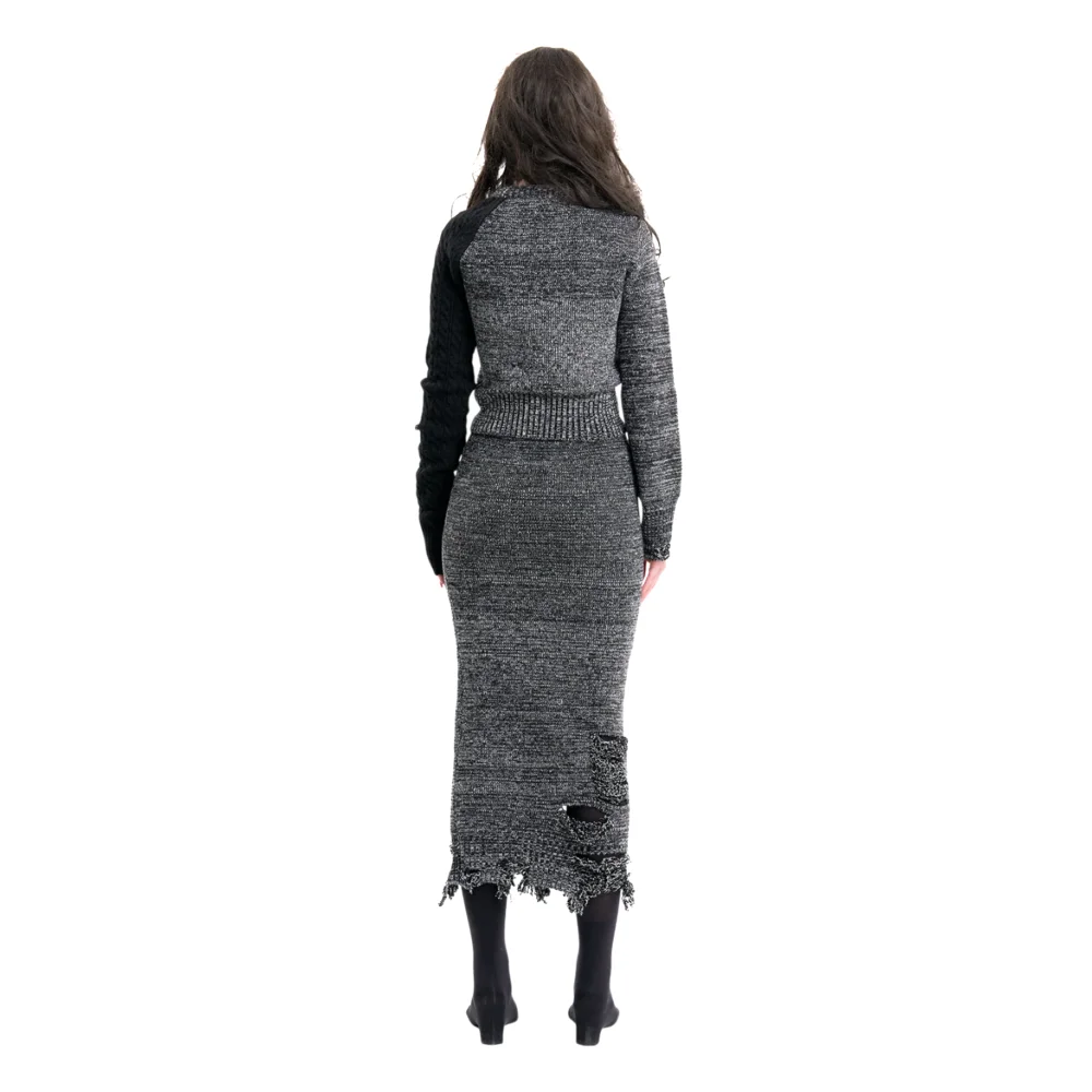 (Emma) Unbalanced Knit Sweater in Melange Grey - 5