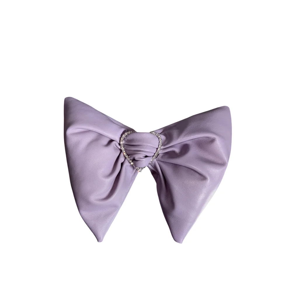 Leather Bow Hairclip in Lilac