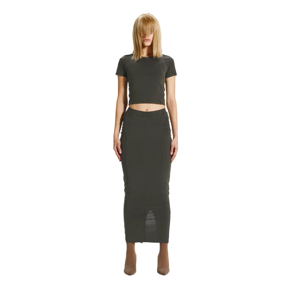 Biker Line Maxi Skirt in Khaki