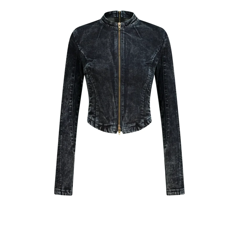 Moto Denim Jacket in Dark Blue - 5