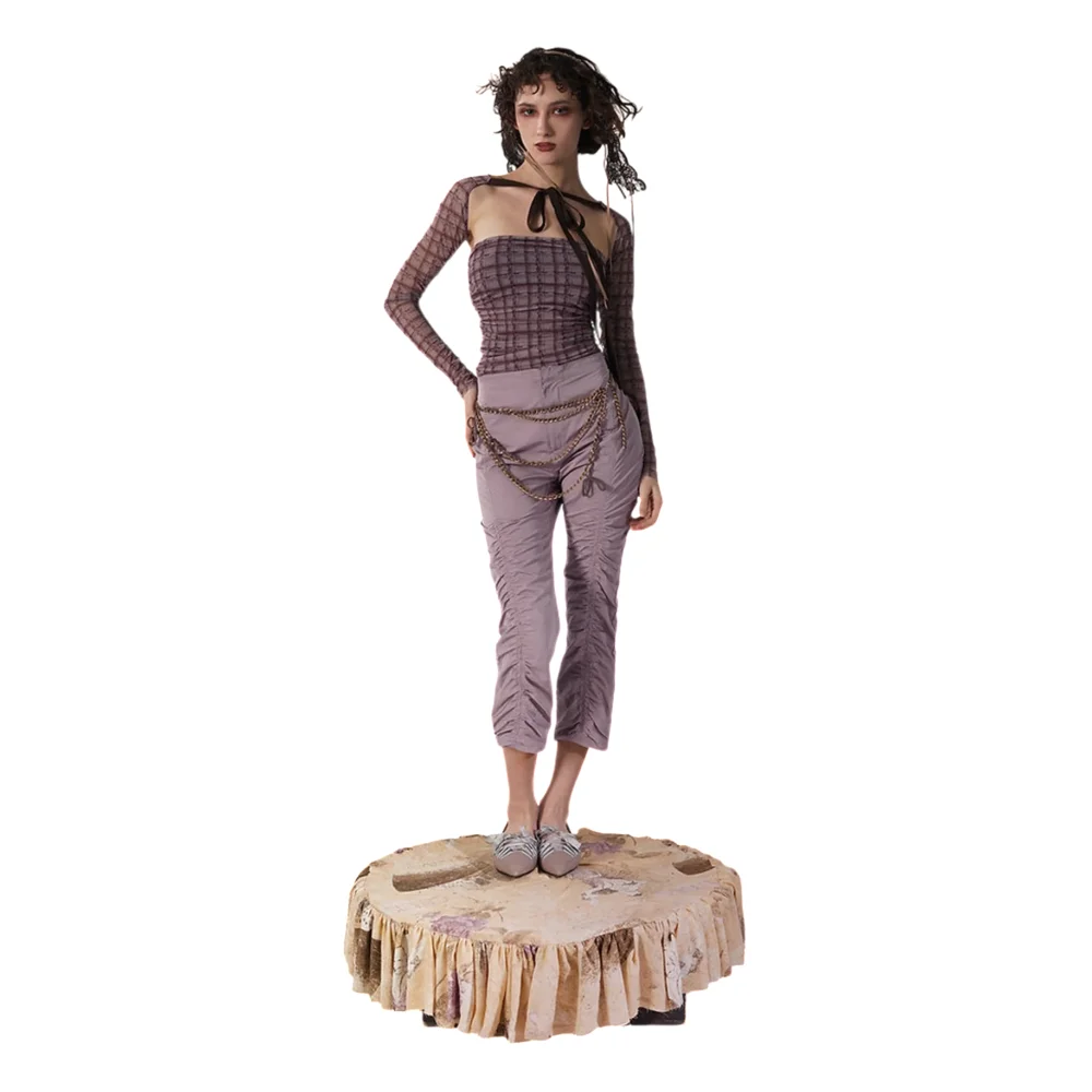 Pink Brownie Checkered Tube Top in Pink Brown - 4
