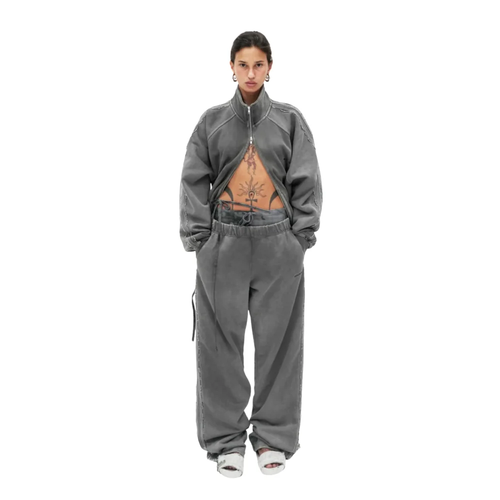 Beaded Track Pants in Washed Grey